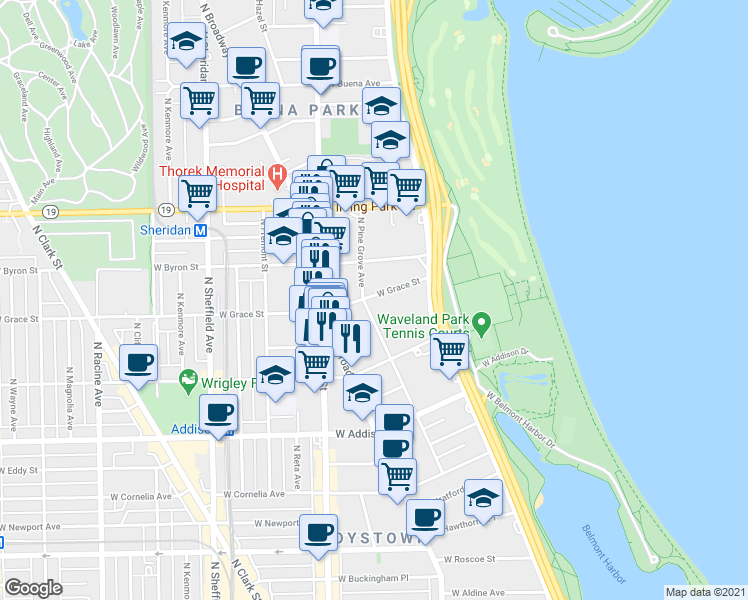 map of restaurants, bars, coffee shops, grocery stores, and more near in Chicago