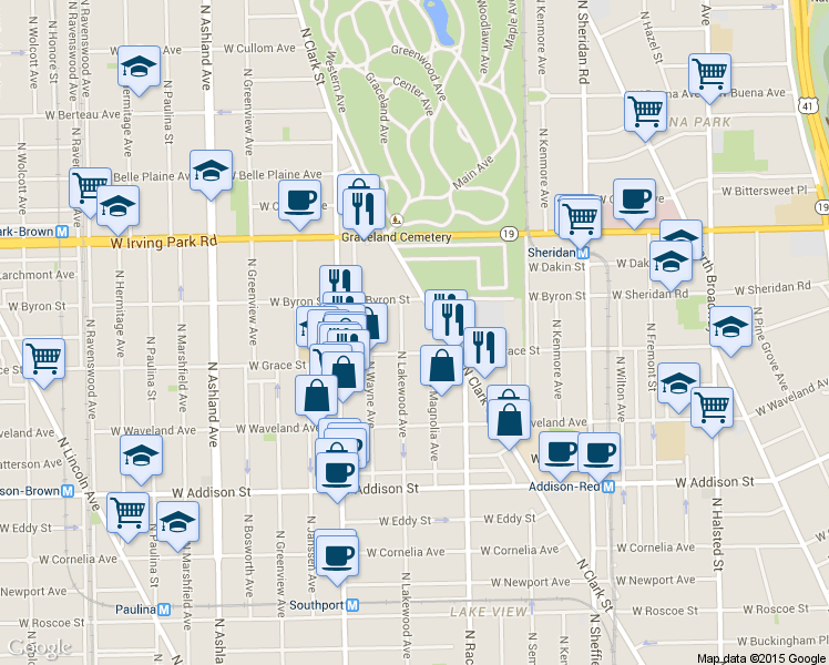 map of restaurants, bars, coffee shops, grocery stores, and more near in Chicago
