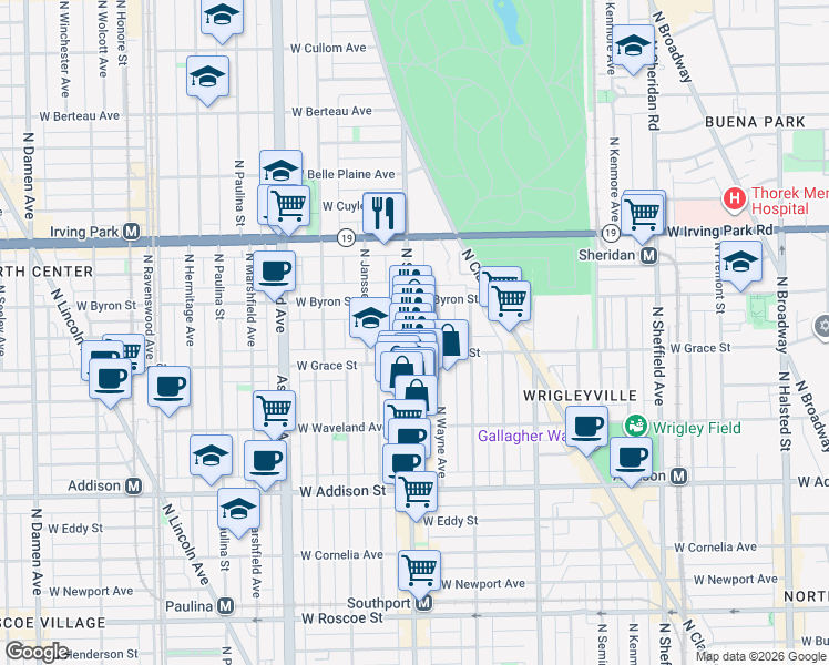 map of restaurants, bars, coffee shops, grocery stores, and more near 3846 North Southport Avenue in Chicago