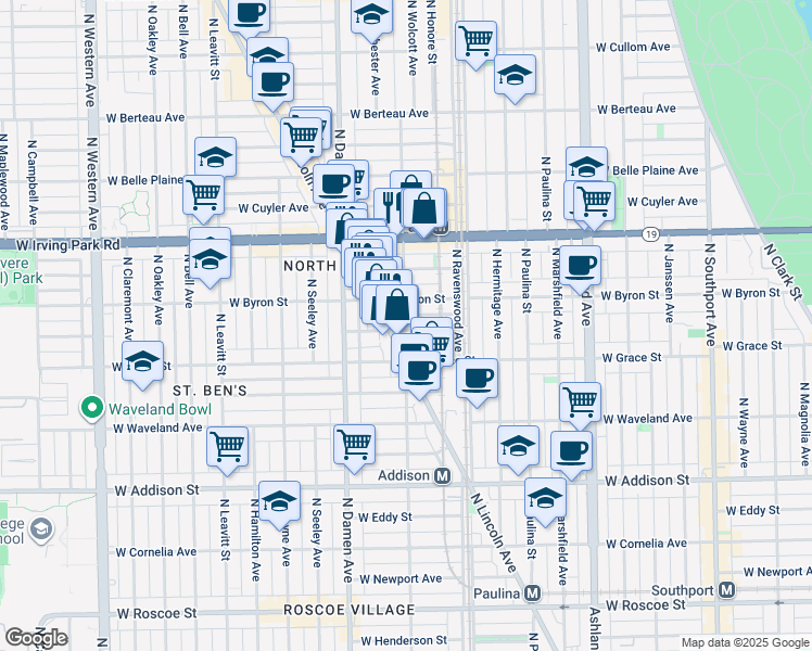 map of restaurants, bars, coffee shops, grocery stores, and more near in Chicago