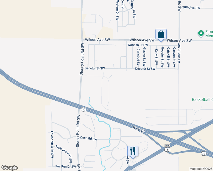 map of restaurants, bars, coffee shops, grocery stores, and more near 2715 Belle Street Southwest in Cedar Rapids