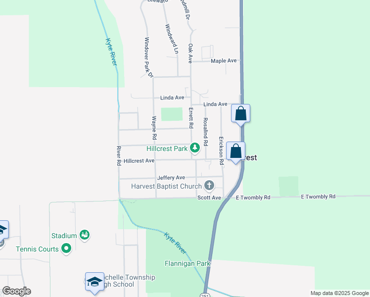 map of restaurants, bars, coffee shops, grocery stores, and more near 100 Ramona Avenue in Rochelle