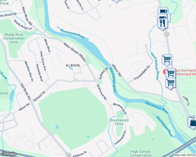 map of restaurants, bars, coffee shops, grocery stores, and more near 45 Main Street Albion in Lincoln