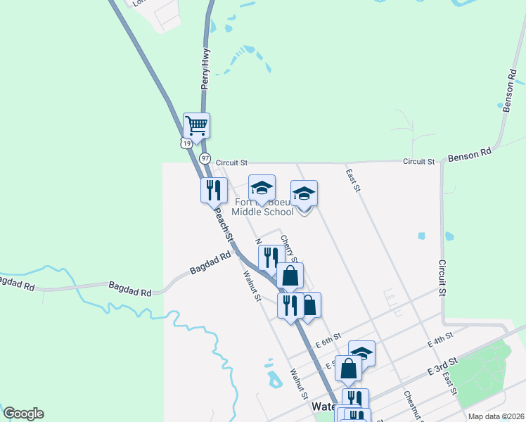 map of restaurants, bars, coffee shops, grocery stores, and more near 931 North High Street in Waterford