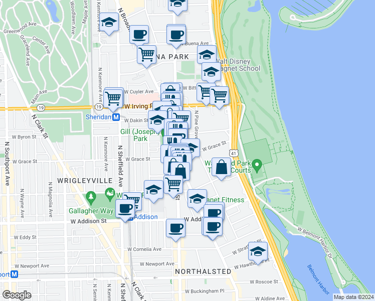 map of restaurants, bars, coffee shops, grocery stores, and more near in Chicago