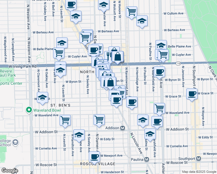 map of restaurants, bars, coffee shops, grocery stores, and more near in Chicago
