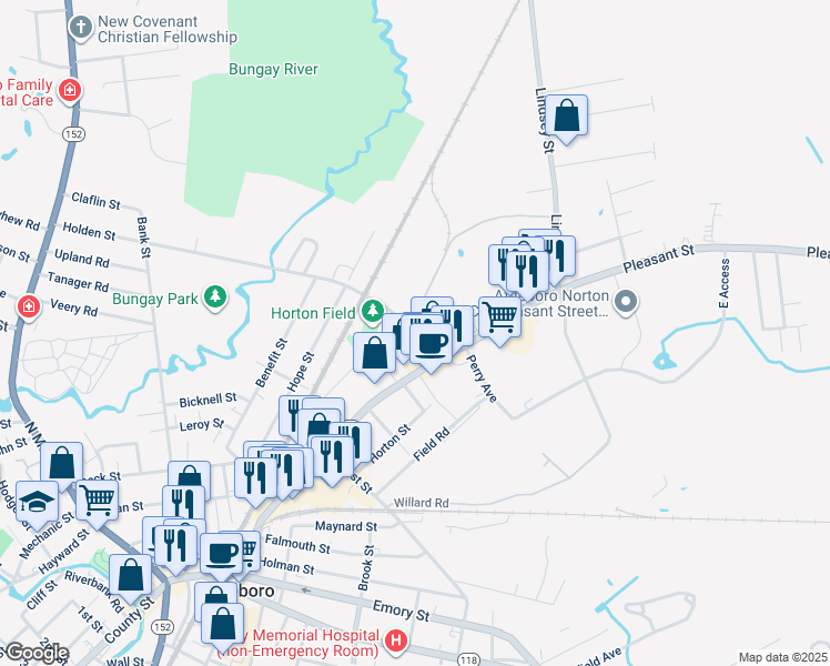 map of restaurants, bars, coffee shops, grocery stores, and more near 15 Starkey Avenue in Attleboro