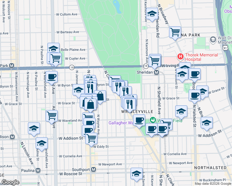map of restaurants, bars, coffee shops, grocery stores, and more near 3824 North Clark Street in Chicago