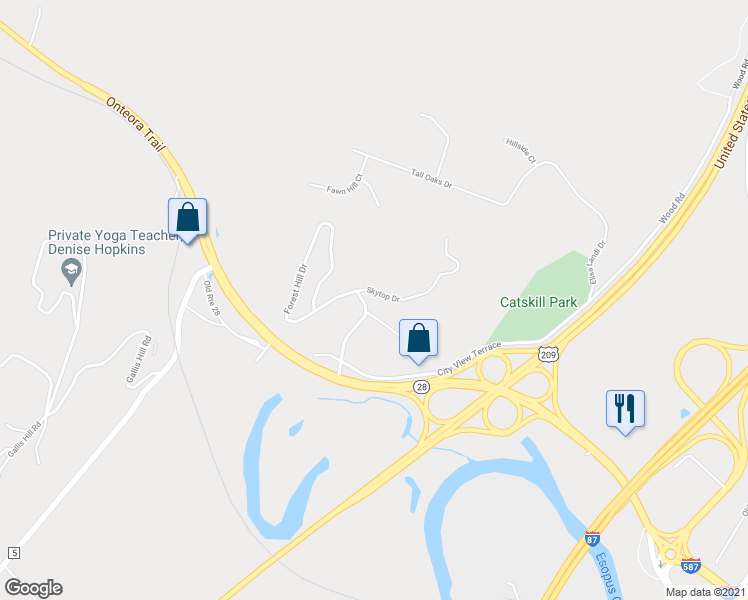 map of restaurants, bars, coffee shops, grocery stores, and more near 8 Skytop Drive in Kingston
