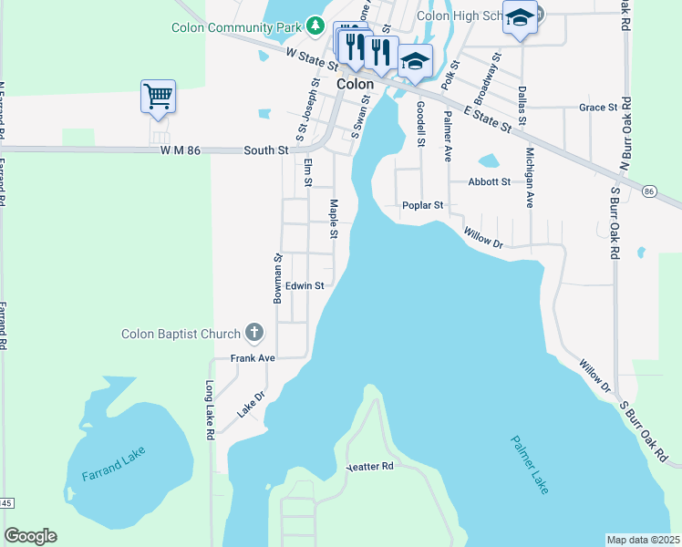 map of restaurants, bars, coffee shops, grocery stores, and more near 719 Maple Street in Colon