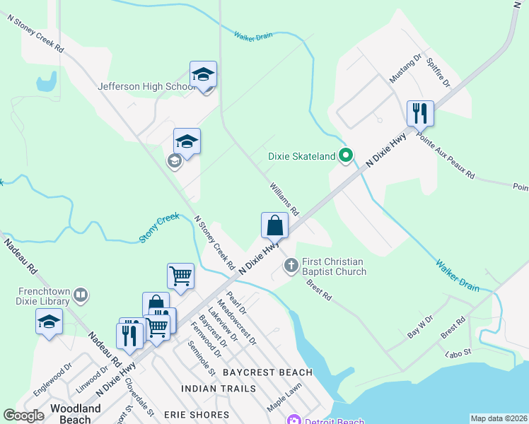 map of restaurants, bars, coffee shops, grocery stores, and more near 5091-5477 Williams Rd in Frenchtown Charter Township