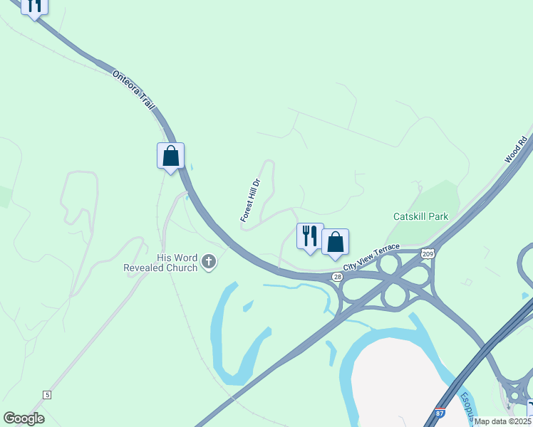 map of restaurants, bars, coffee shops, grocery stores, and more near 88 Forest Hill Drive in Kingston