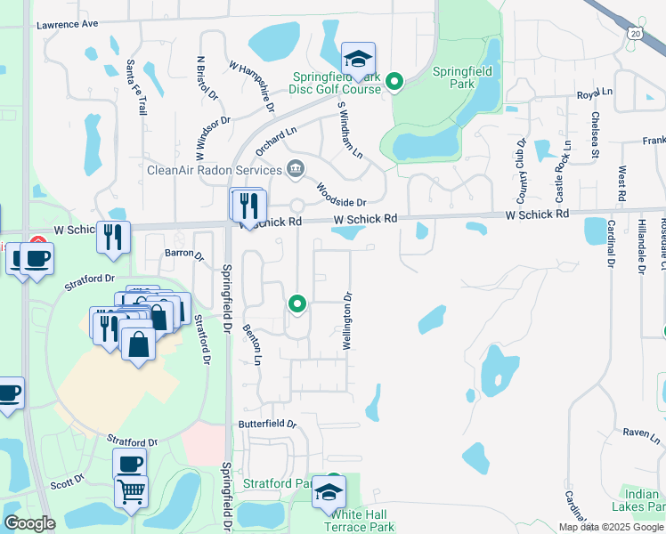map of restaurants, bars, coffee shops, grocery stores, and more near 302 Needham Drive in Bloomingdale