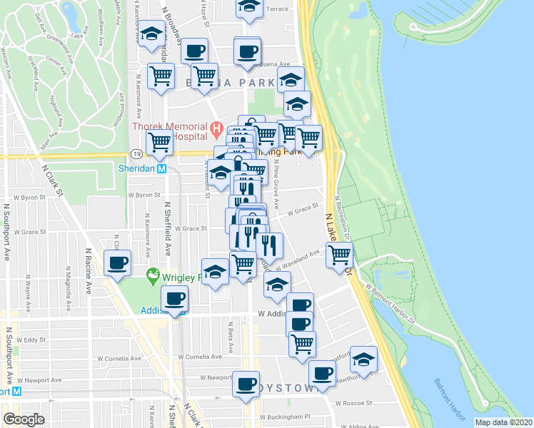 map of restaurants, bars, coffee shops, grocery stores, and more near in Chicago