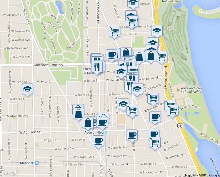 map of restaurants, bars, coffee shops, grocery stores, and more near 3824 North Fremont Street in Chicago