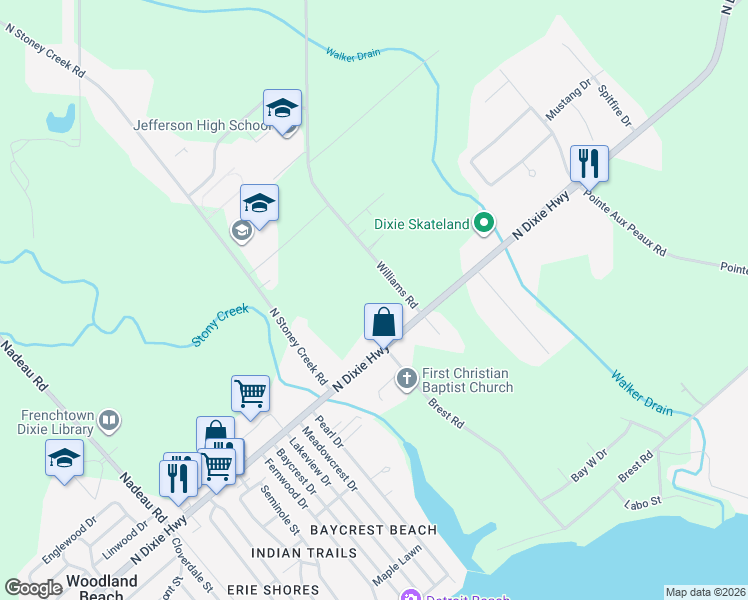 map of restaurants, bars, coffee shops, grocery stores, and more near 5091-5477 Williams Rd in Frenchtown Charter Township