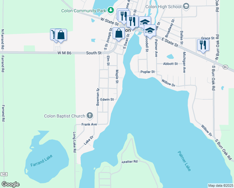 map of restaurants, bars, coffee shops, grocery stores, and more near 719 Maple Street in Colon