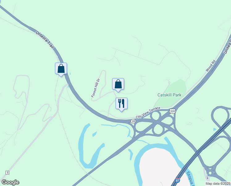 map of restaurants, bars, coffee shops, grocery stores, and more near 223 Skytop Drive in Kingston