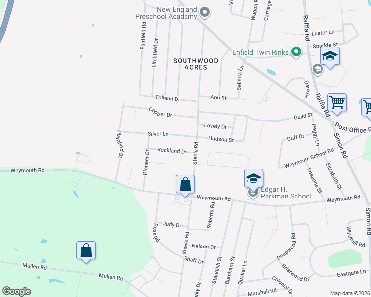 map of restaurants, bars, coffee shops, grocery stores, and more near 6 Rockland Drive in Enfield
