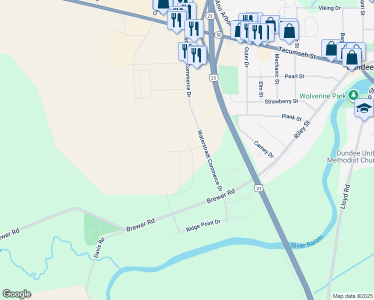 map of restaurants, bars, coffee shops, grocery stores, and more near 416 Grace Point in Dundee