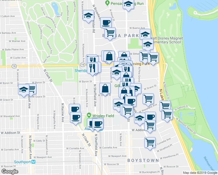 map of restaurants, bars, coffee shops, grocery stores, and more near 3824 North Fremont Street in Chicago