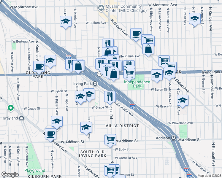 map of restaurants, bars, coffee shops, grocery stores, and more near in Chicago