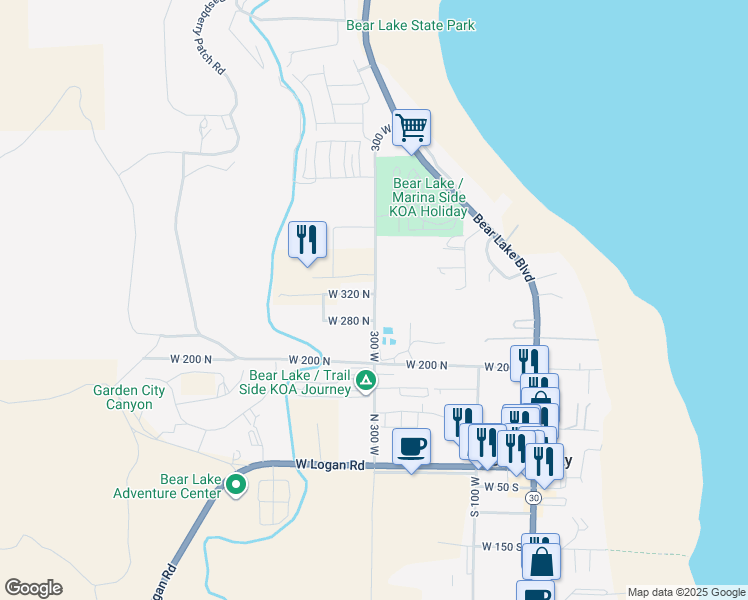 map of restaurants, bars, coffee shops, grocery stores, and more near 541 Paradise Parkway in Garden City