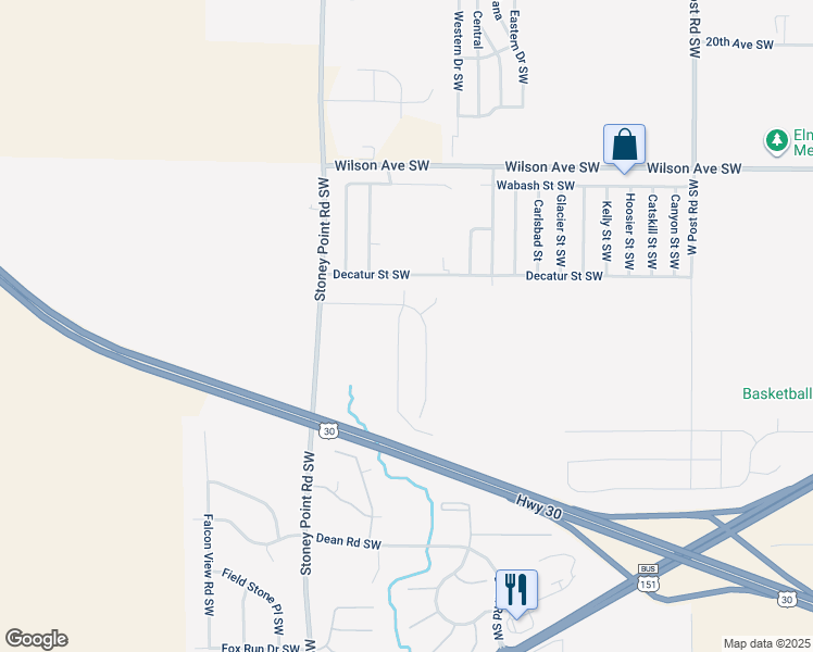 map of restaurants, bars, coffee shops, grocery stores, and more near 2715 Belle Street Southwest in Cedar Rapids