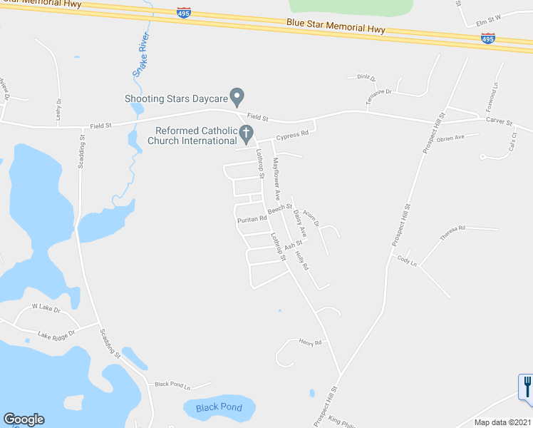 map of restaurants, bars, coffee shops, grocery stores, and more near 285 Lothrop Street in Taunton