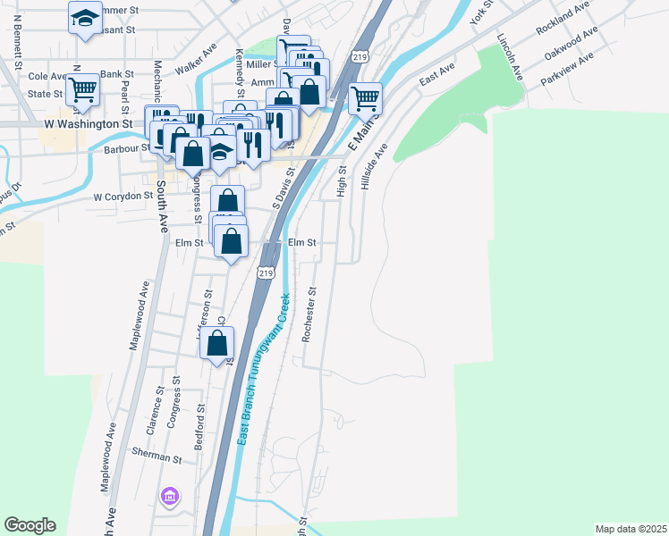 map of restaurants, bars, coffee shops, grocery stores, and more near 107 High Street in Bradford