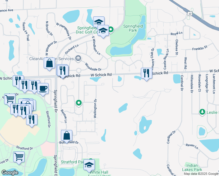 map of restaurants, bars, coffee shops, grocery stores, and more near 158 Los Lagos Drive in Bloomingdale