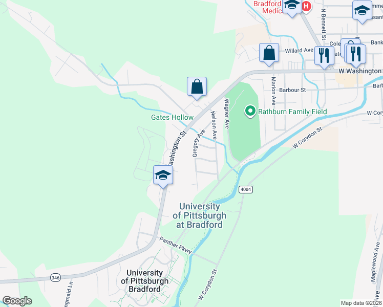 map of restaurants, bars, coffee shops, grocery stores, and more near 41-59 Gregory Ave in Bradford