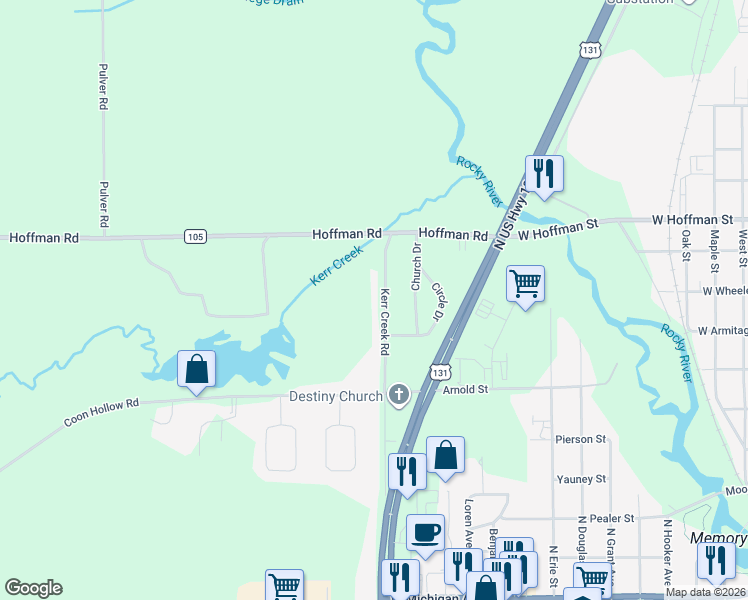 map of restaurants, bars, coffee shops, grocery stores, and more near 58161 Kerr Creek Road in Three Rivers