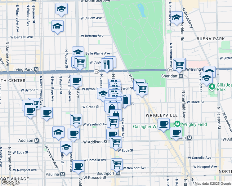map of restaurants, bars, coffee shops, grocery stores, and more near 3846 North Southport Avenue in Chicago