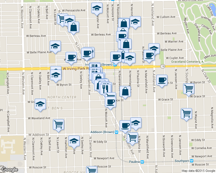 map of restaurants, bars, coffee shops, grocery stores, and more near in Chicago