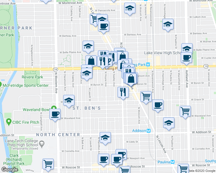 map of restaurants, bars, coffee shops, grocery stores, and more near in Chicago