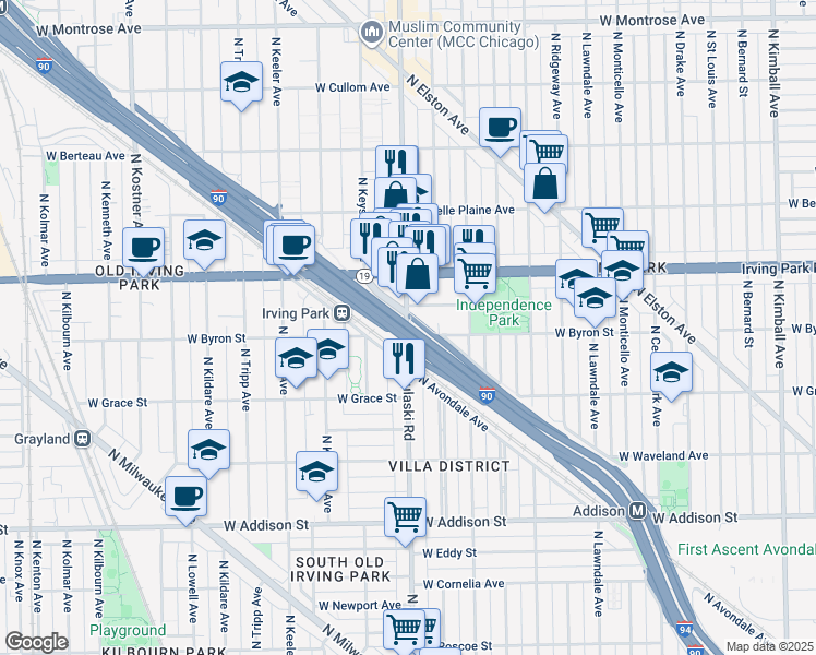 map of restaurants, bars, coffee shops, grocery stores, and more near in Chicago