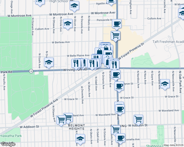 map of restaurants, bars, coffee shops, grocery stores, and more near in Norridge