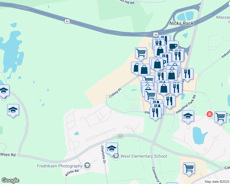 map of restaurants, bars, coffee shops, grocery stores, and more near 800 Colony Place in Plymouth