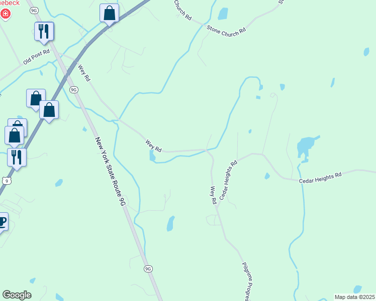 map of restaurants, bars, coffee shops, grocery stores, and more near Wey Road in Rhinebeck