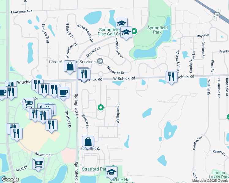 map of restaurants, bars, coffee shops, grocery stores, and more near 302 Needham Drive in Bloomingdale