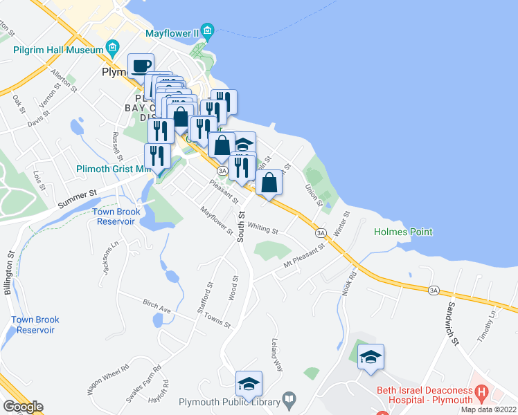 map of restaurants, bars, coffee shops, grocery stores, and more near 6 Allen Court in Plymouth
