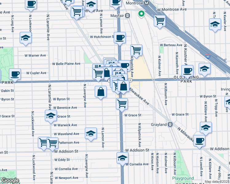 map of restaurants, bars, coffee shops, grocery stores, and more near 4826 West Byron Street in Chicago