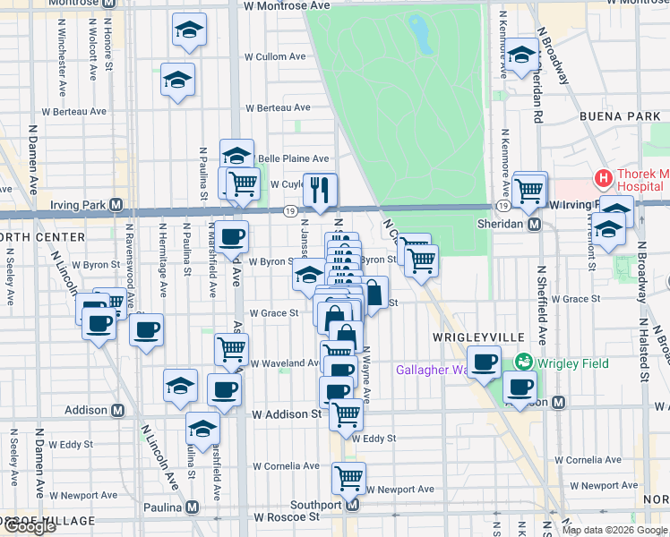 map of restaurants, bars, coffee shops, grocery stores, and more near 3846 North Southport Avenue in Chicago