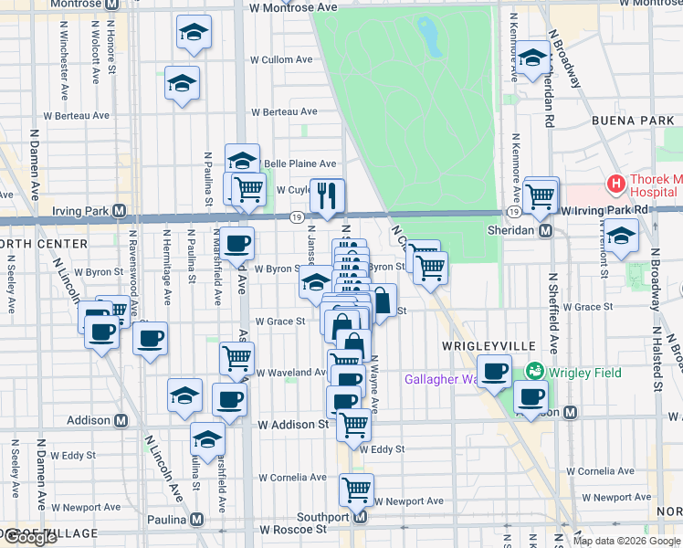 map of restaurants, bars, coffee shops, grocery stores, and more near 3846 North Southport Avenue in Chicago
