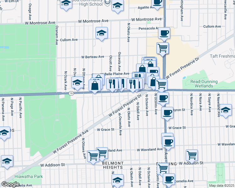 map of restaurants, bars, coffee shops, grocery stores, and more near in Cook County