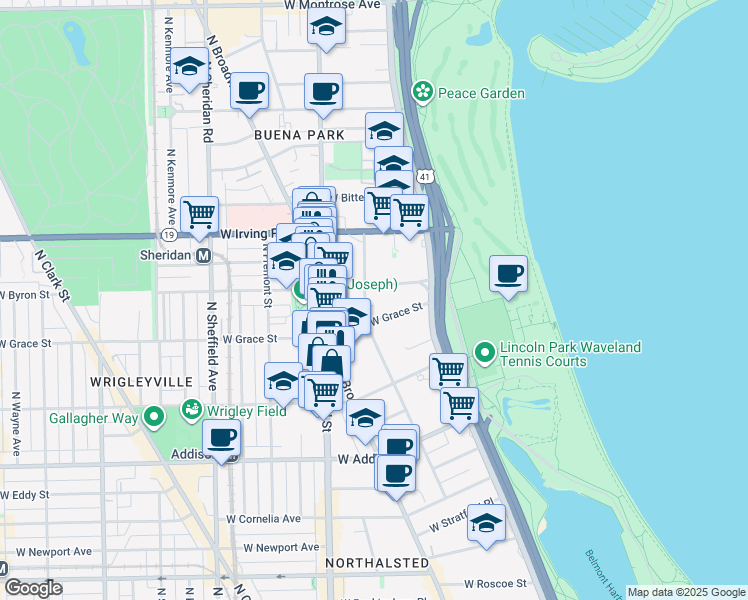 map of restaurants, bars, coffee shops, grocery stores, and more near in Chicago