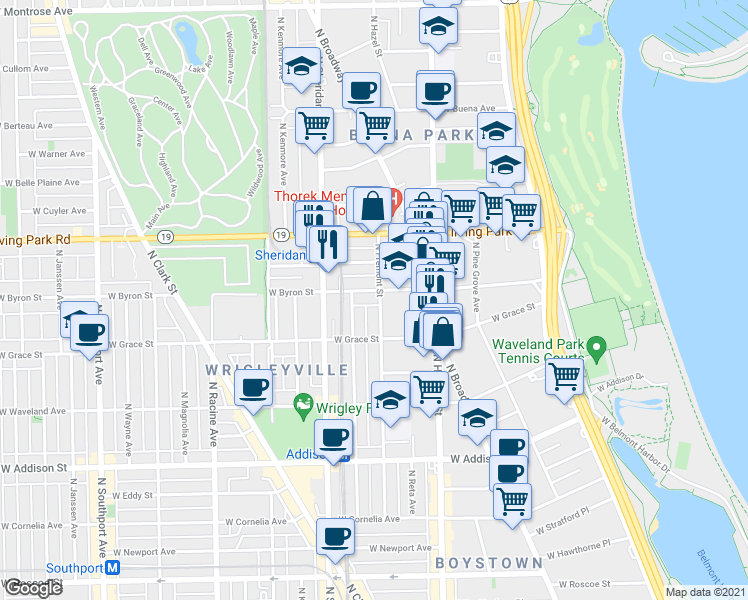 map of restaurants, bars, coffee shops, grocery stores, and more near 3824 North Fremont Street in Chicago