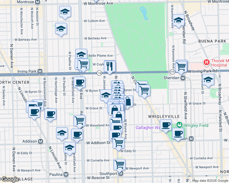 map of restaurants, bars, coffee shops, grocery stores, and more near 3846 North Southport Avenue in Chicago