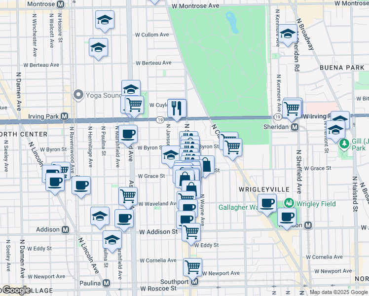 map of restaurants, bars, coffee shops, grocery stores, and more near 3846 North Southport Avenue in Chicago